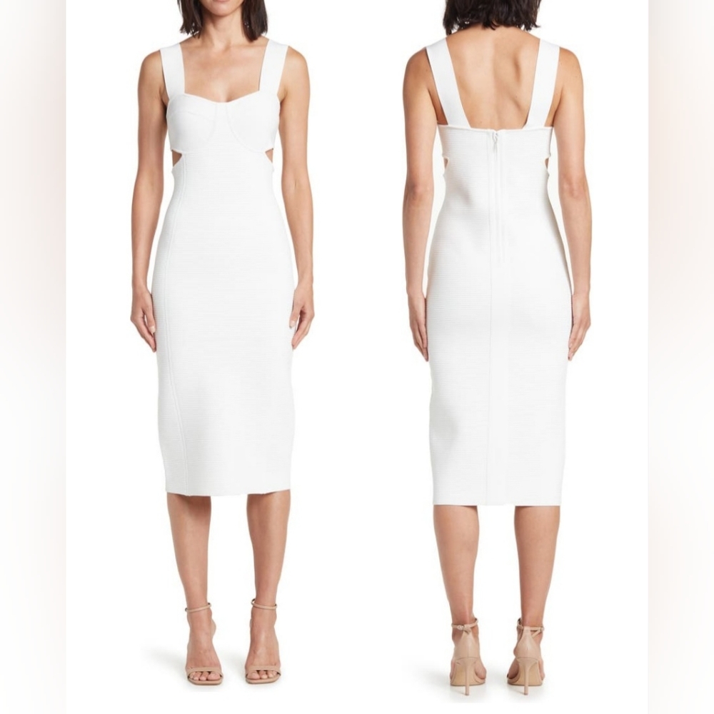 NWT Herve Leger Ottoman Bustier Cutout Pencil Dress in Alabaster White